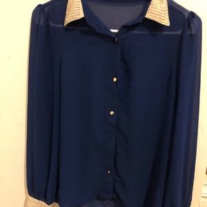 Dark blue button up top